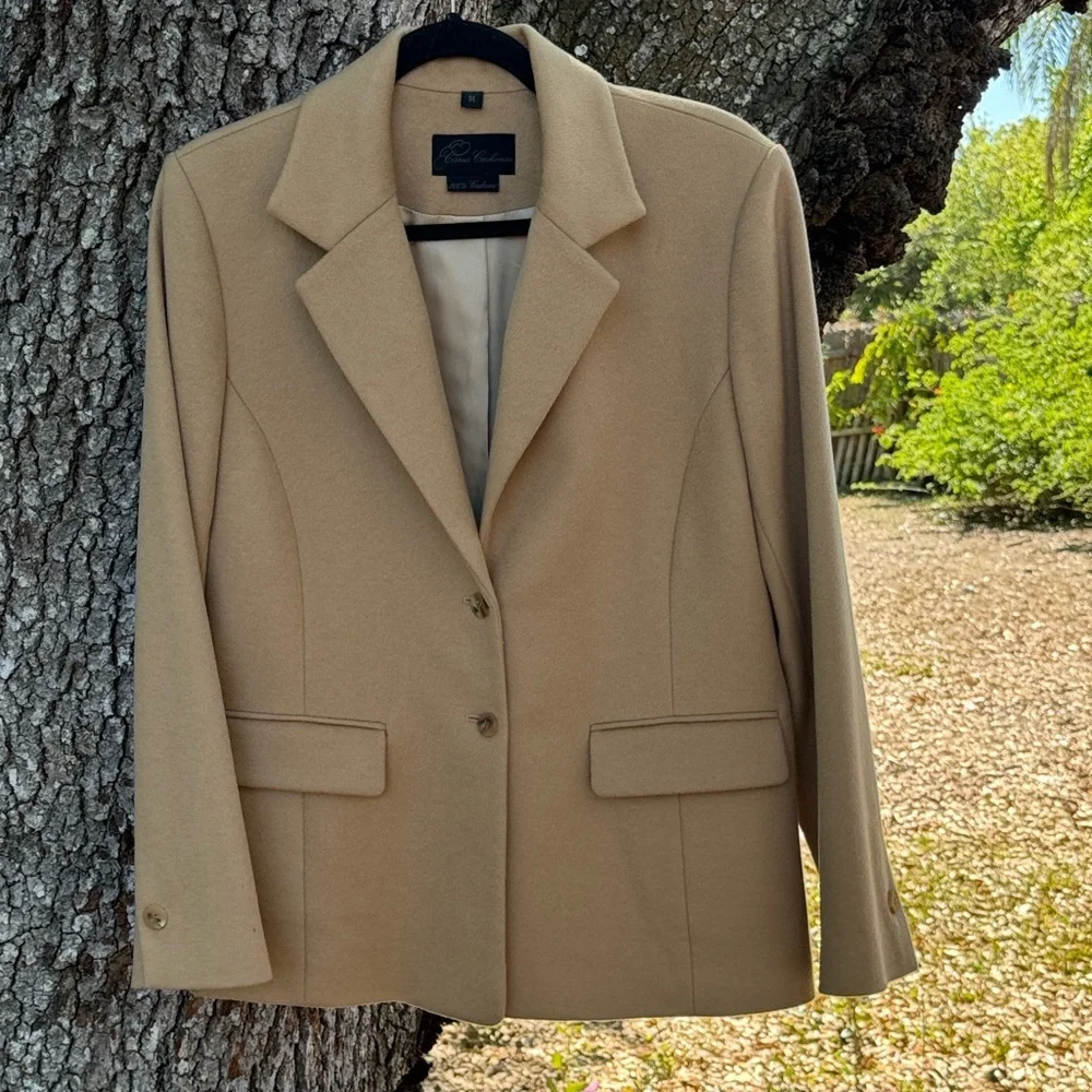 100% Cashmere Vtg.Cirrus Tan Quiet Luxury Classic Blazer.Size M